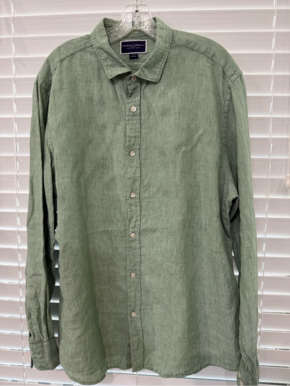 Charles Tyrwhitt Men's Sage Green 100% Linen Shirt slim fit xl